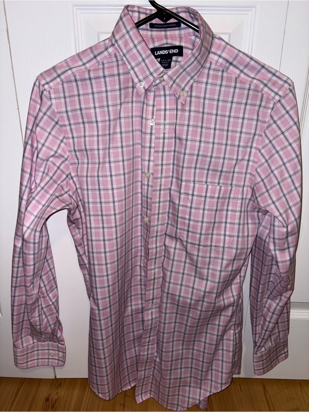 Lands' End Men's Pink & White Button-Down Supima No Iron Pinpoint Shirt